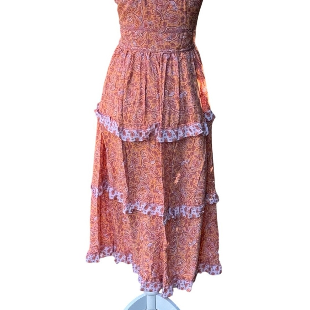 NY&CO Lena Midi Dress Women Small Orange NWT Paisley Tiered Cutout Boho Summer - Picture 4 of 10